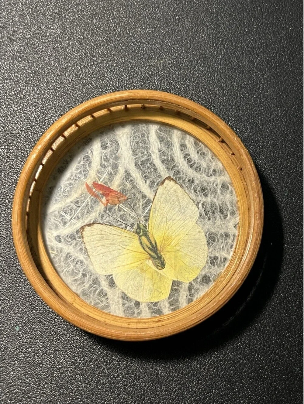Japanese 1970s Set 5 Bamboo Pressed Butterfly Coasters & Serving Tray, 11x1.5”
